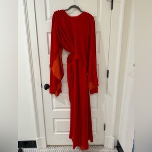 ASOS EDITION velvet volume flare sleeve grecian cut out maxi dress in red